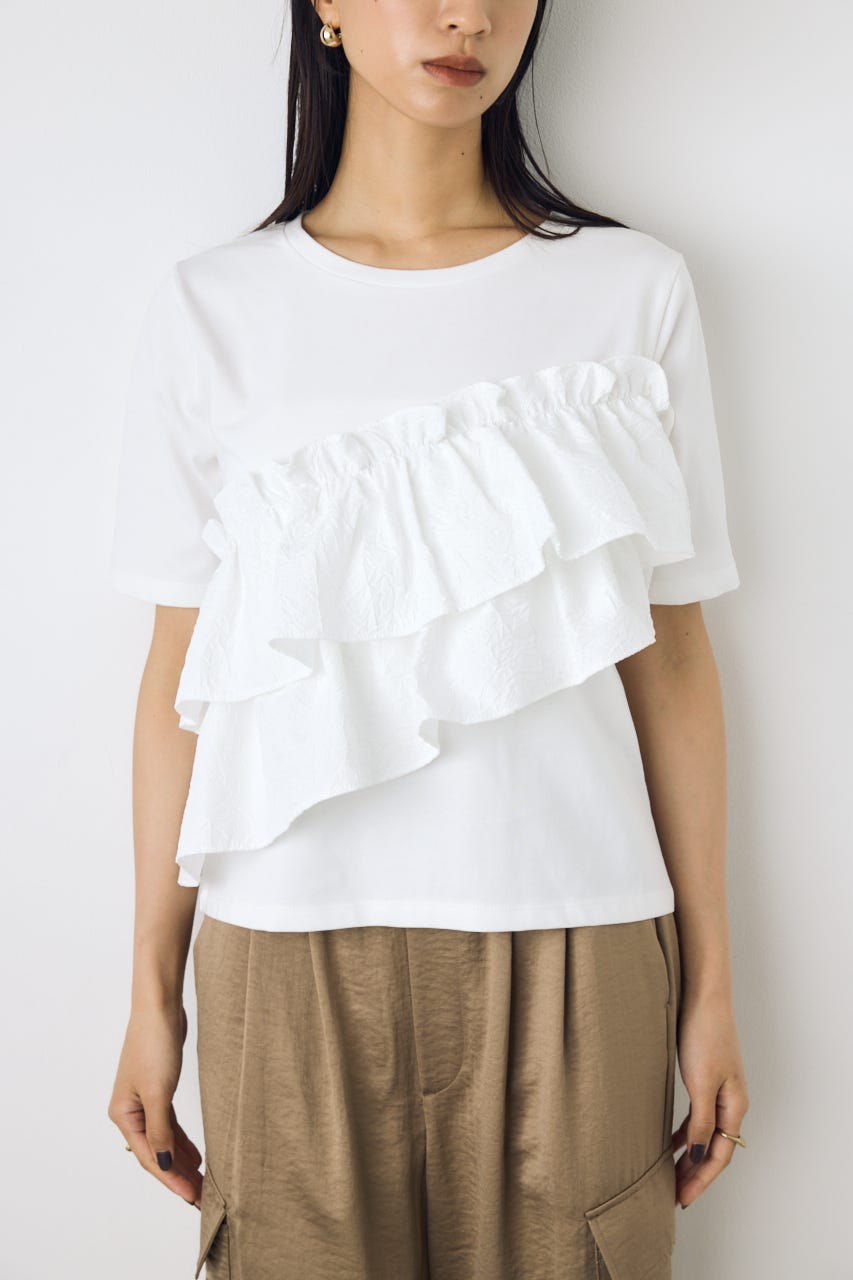 GYPSOHILA フリルデザイン ホワイトTシャツ AZUL BY MOUSSY | フリルデザインカットトップス (Tシャツ・カットソー