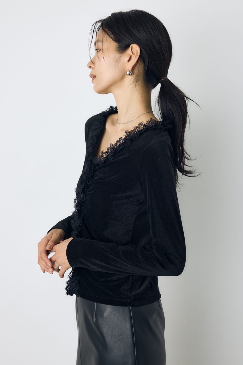 ベロアフロントシャーリングトップス BLK FREE