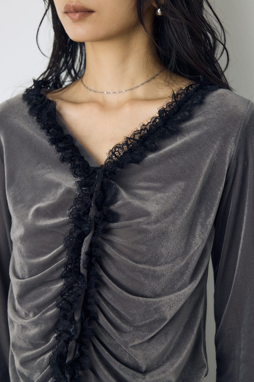 ベロアフロントシャーリングトップス GRY FREE