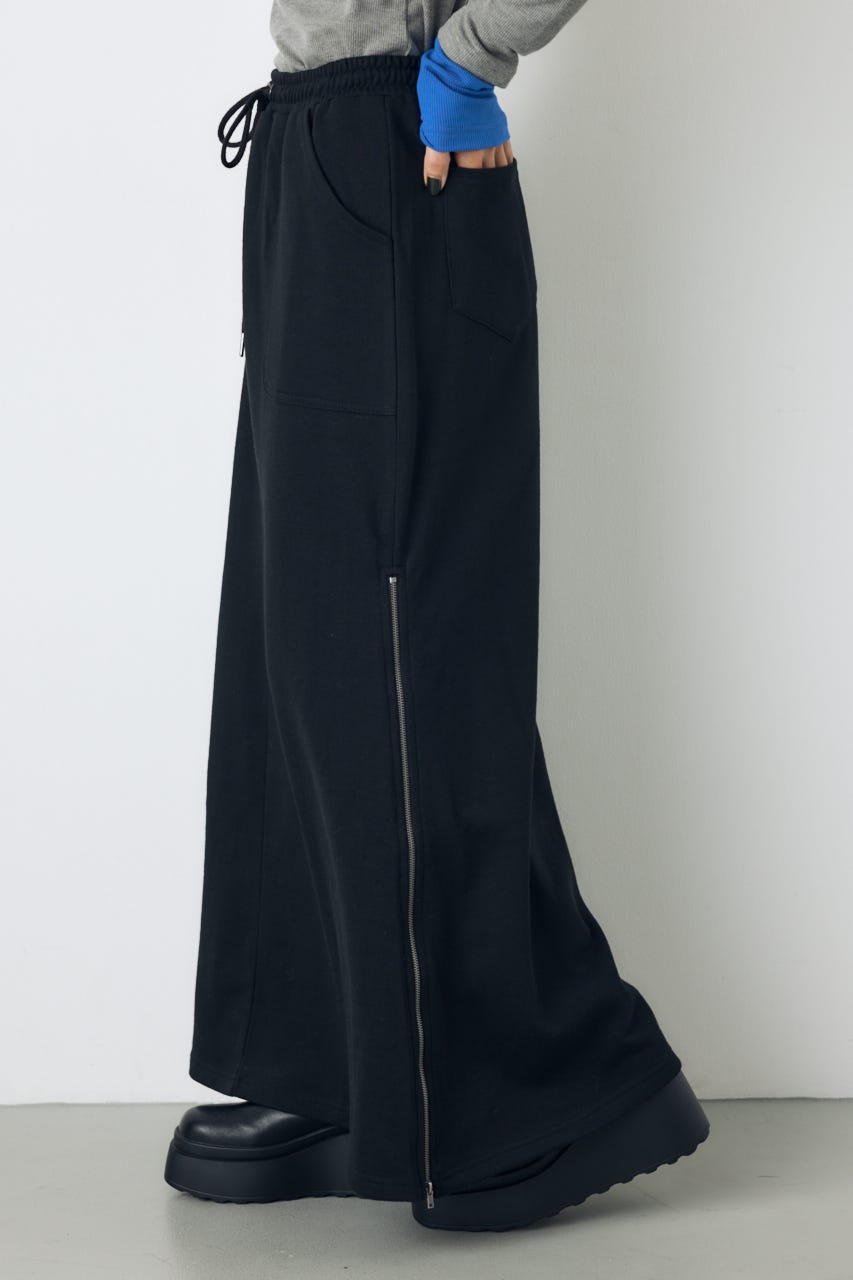 ジップデザイン裏毛ロングスカート BLK FREE