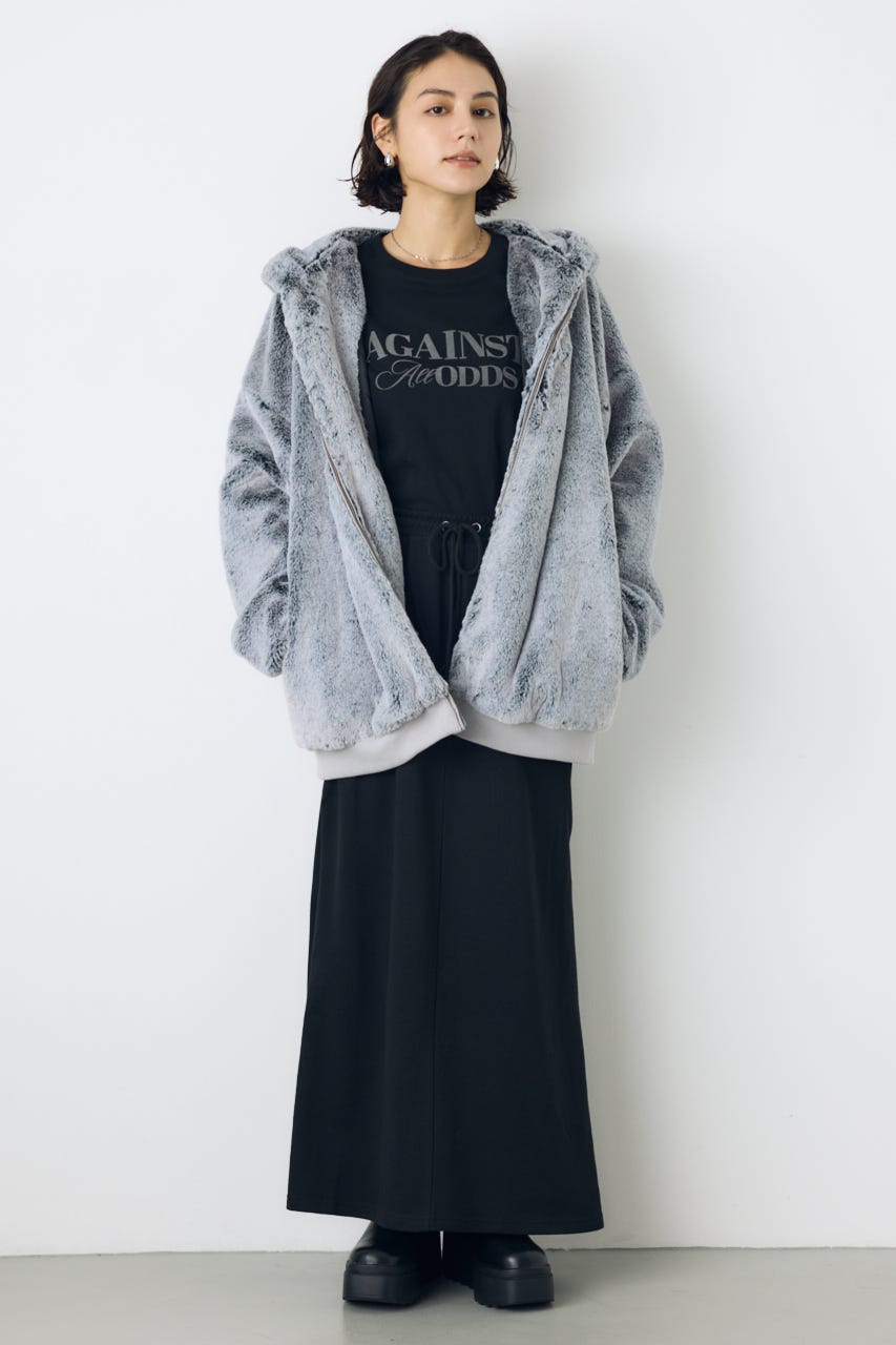 ジップデザイン裏毛ロングスカート BLK FREE