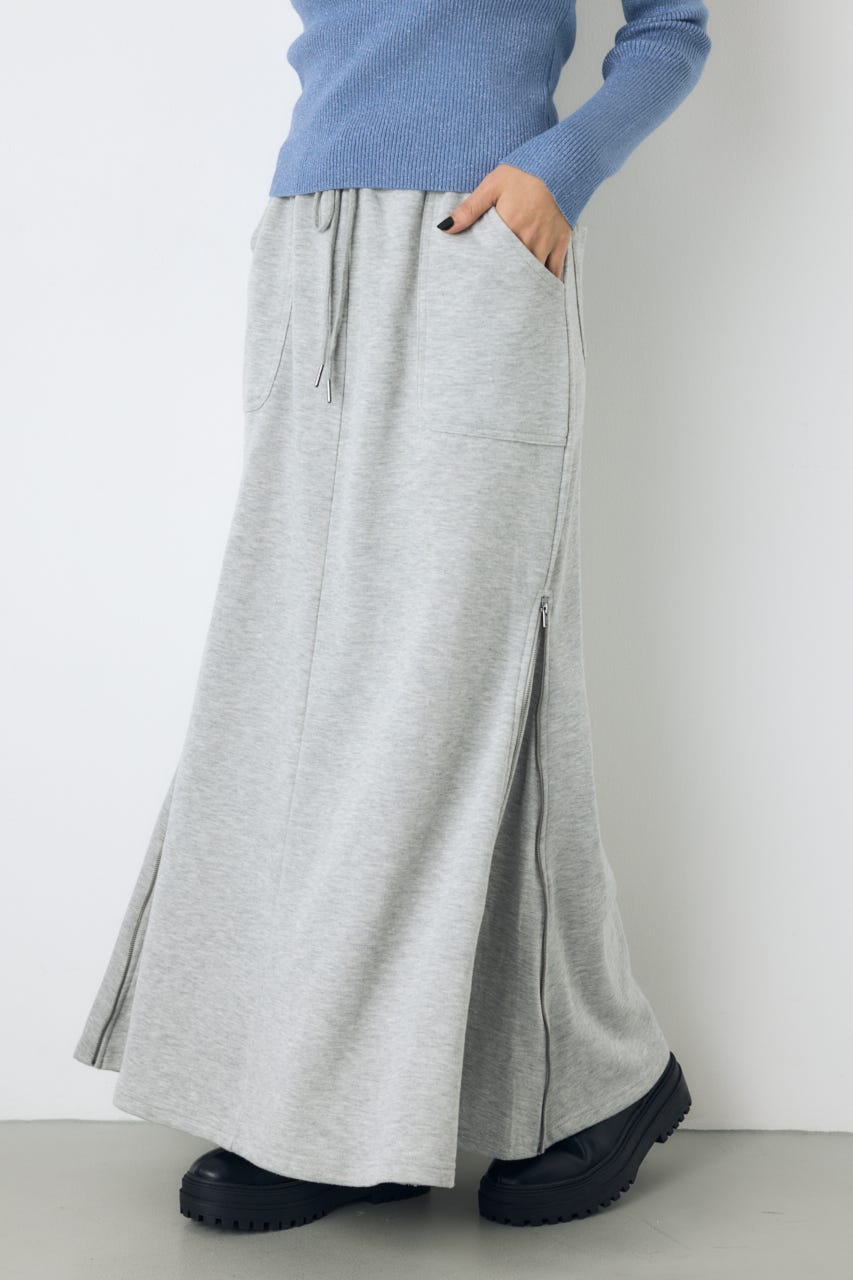 ジップデザイン裏毛ロングスカート T.GRY FREE