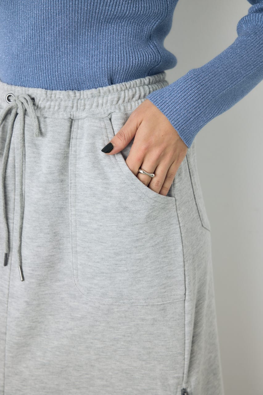 ジップデザイン裏毛ロングスカート T.GRY FREE