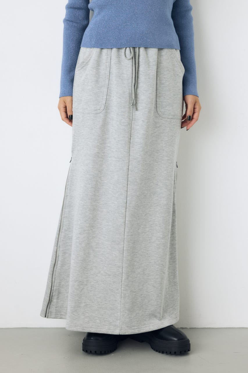 ジップデザイン裏毛ロングスカート T.GRY FREE