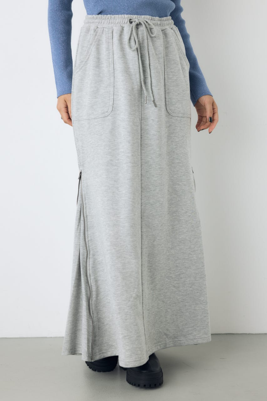 ジップデザイン裏毛ロングスカート T.GRY FREE