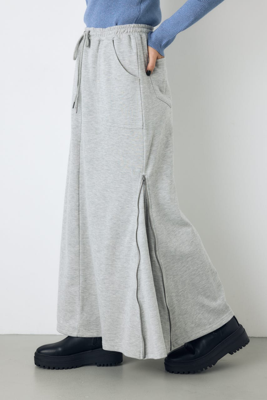 ジップデザイン裏毛ロングスカート T.GRY FREE