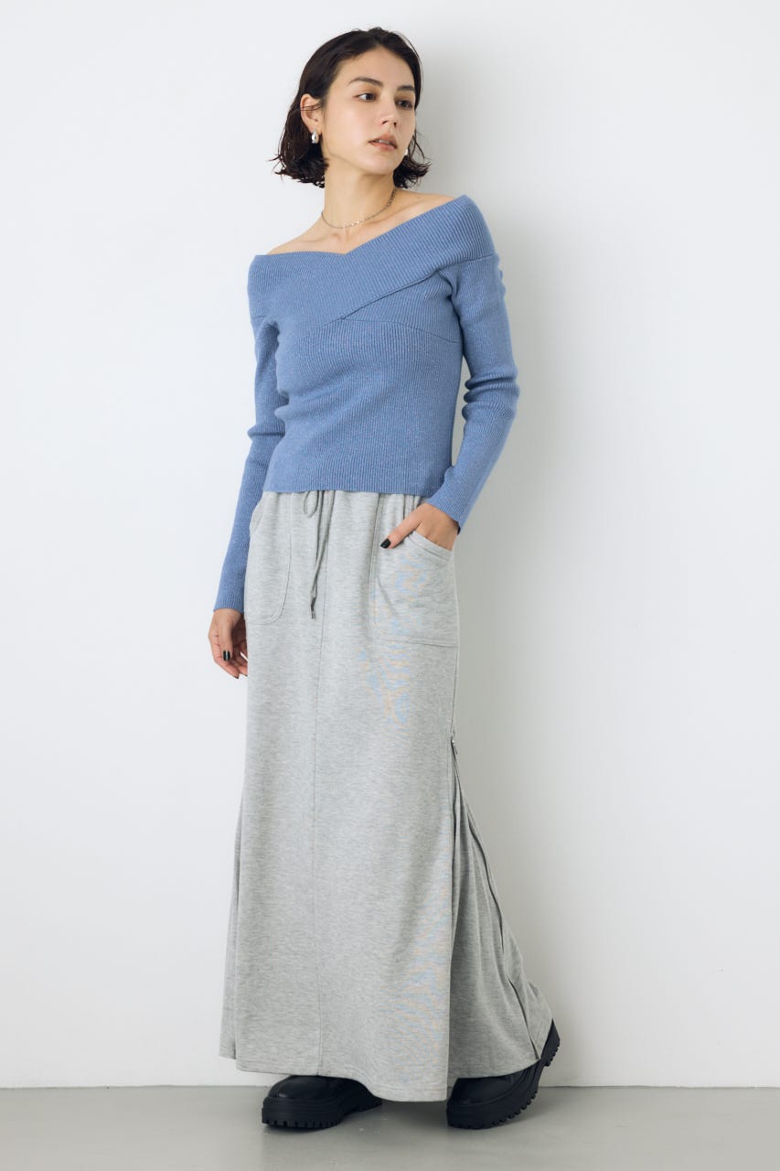 ジップデザイン裏毛ロングスカート T.GRY FREE