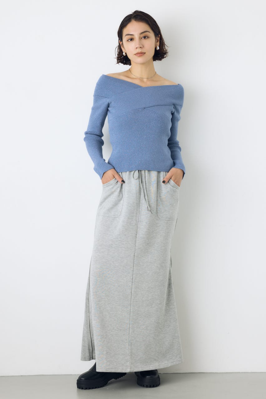 ジップデザイン裏毛ロングスカート T.GRY FREE