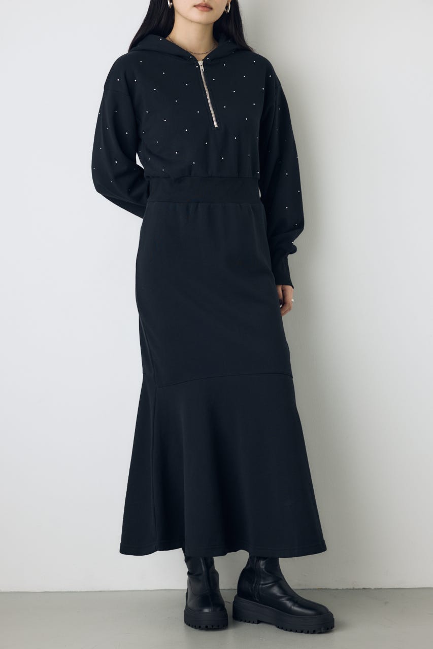 裏起毛マーメイドパーカーワンピース BLK M