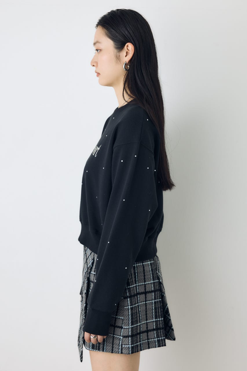 ラインストーンロゴスウェットトップス BLK FREE