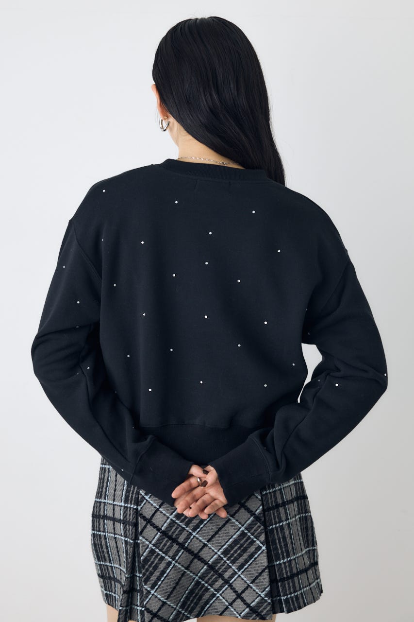 ラインストーンロゴスウェットトップス BLK FREE