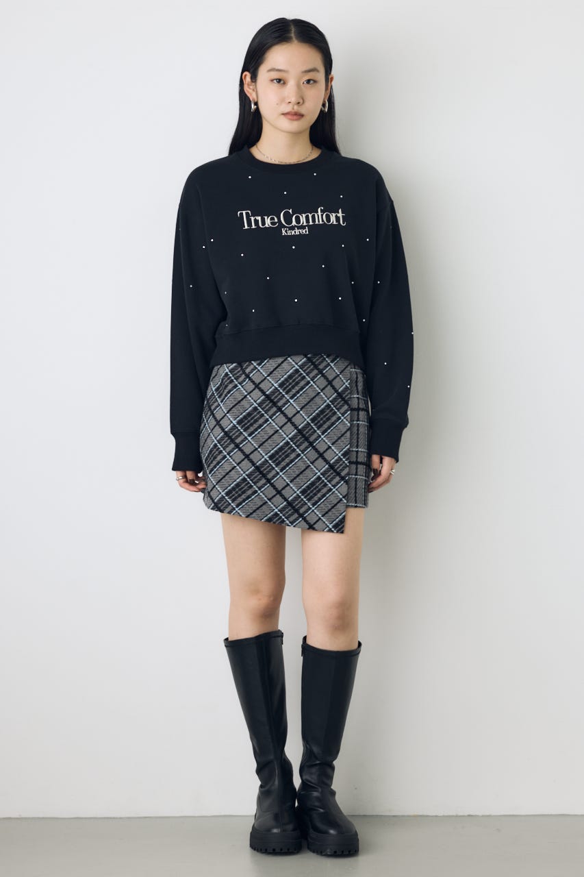 ラインストーンロゴスウェットトップス BLK FREE