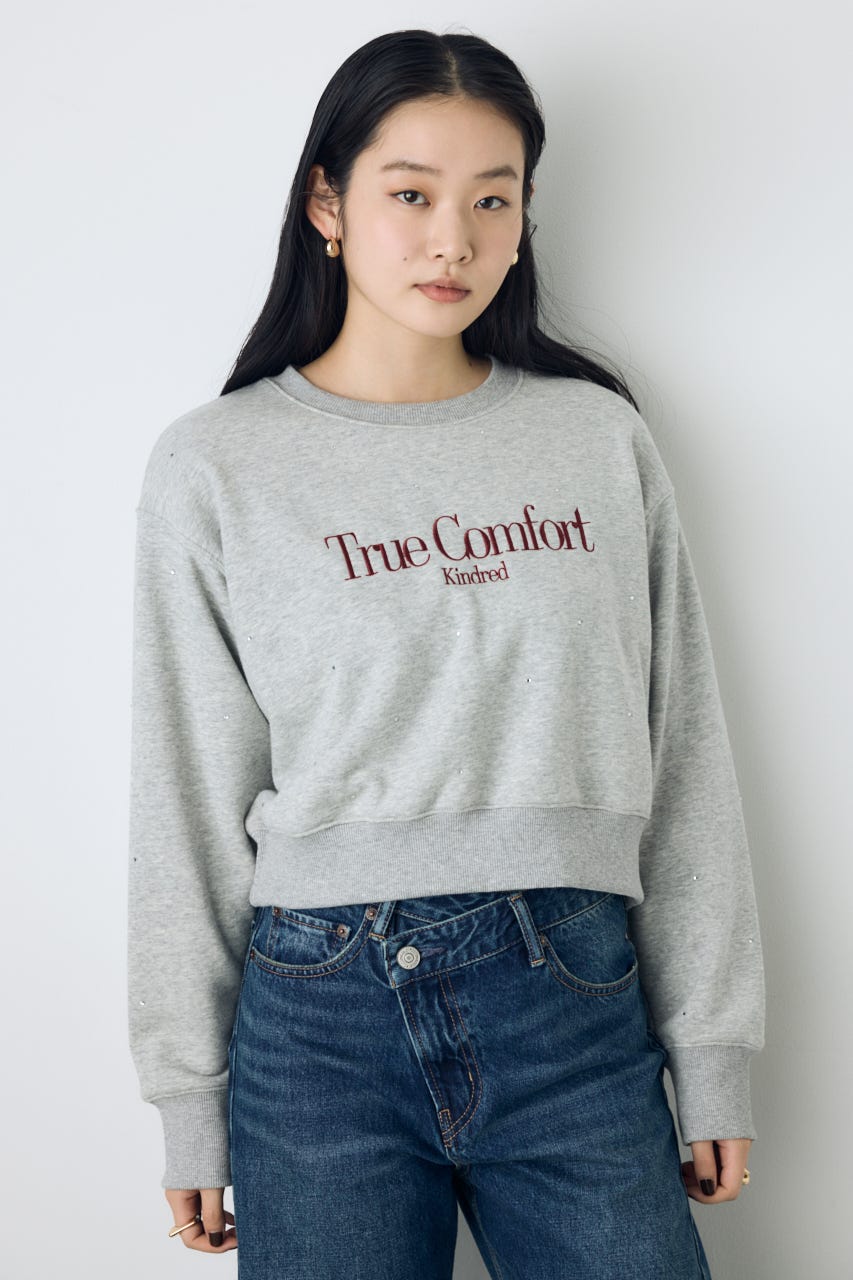 ラインストーンロゴスウェットトップス T.GRY FREE