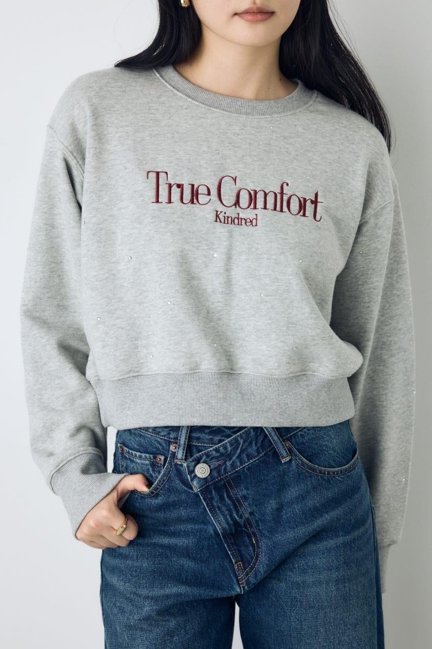 ラインストーンロゴスウェットトップス T.GRY FREE
