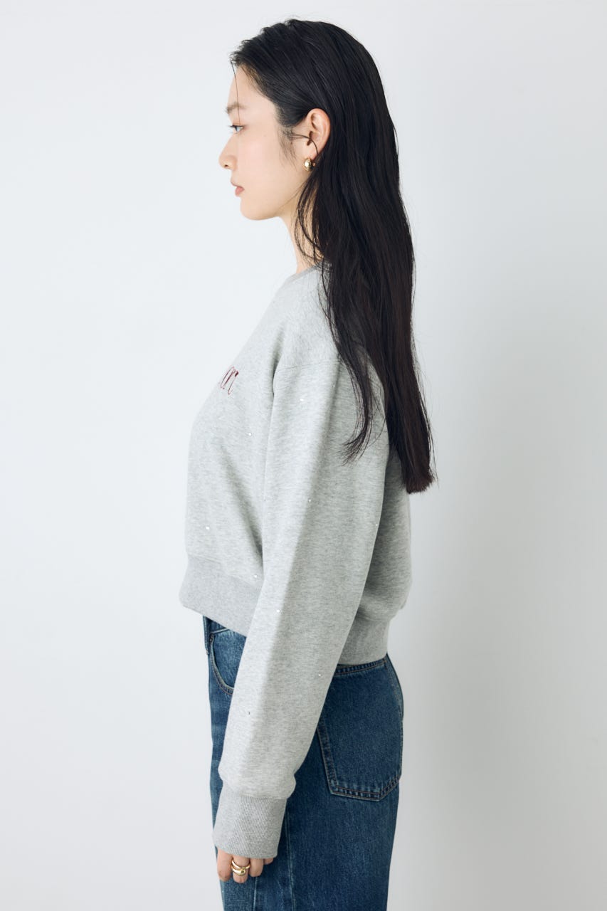 ラインストーンロゴスウェットトップス T.GRY FREE
