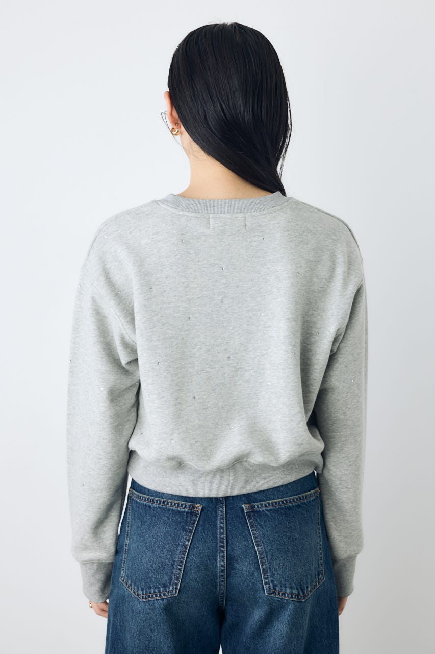 ラインストーンロゴスウェットトップス T.GRY FREE