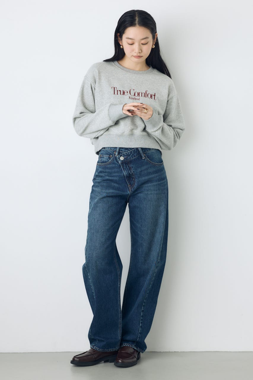 ラインストーンロゴスウェットトップス T.GRY FREE