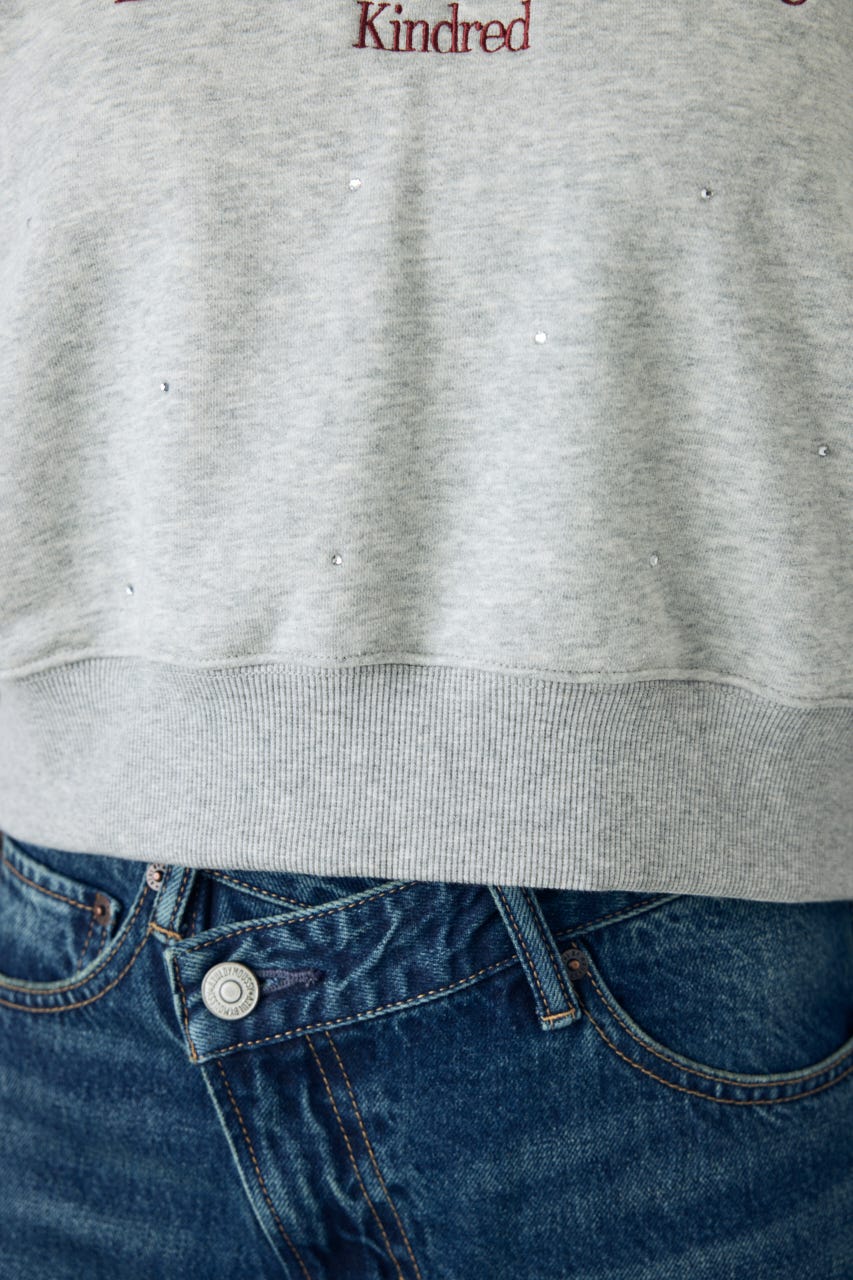 ラインストーンロゴスウェットトップス T.GRY FREE