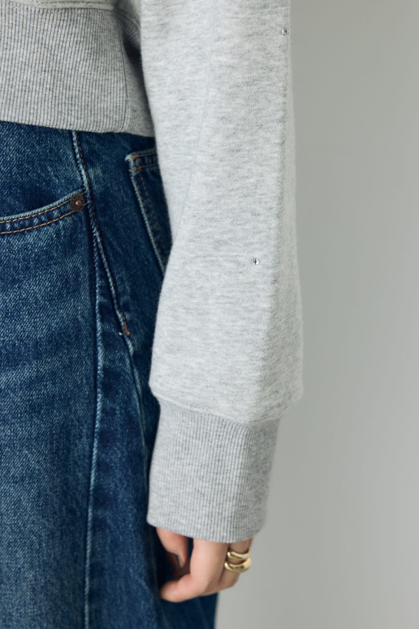 ラインストーンロゴスウェットトップス T.GRY FREE