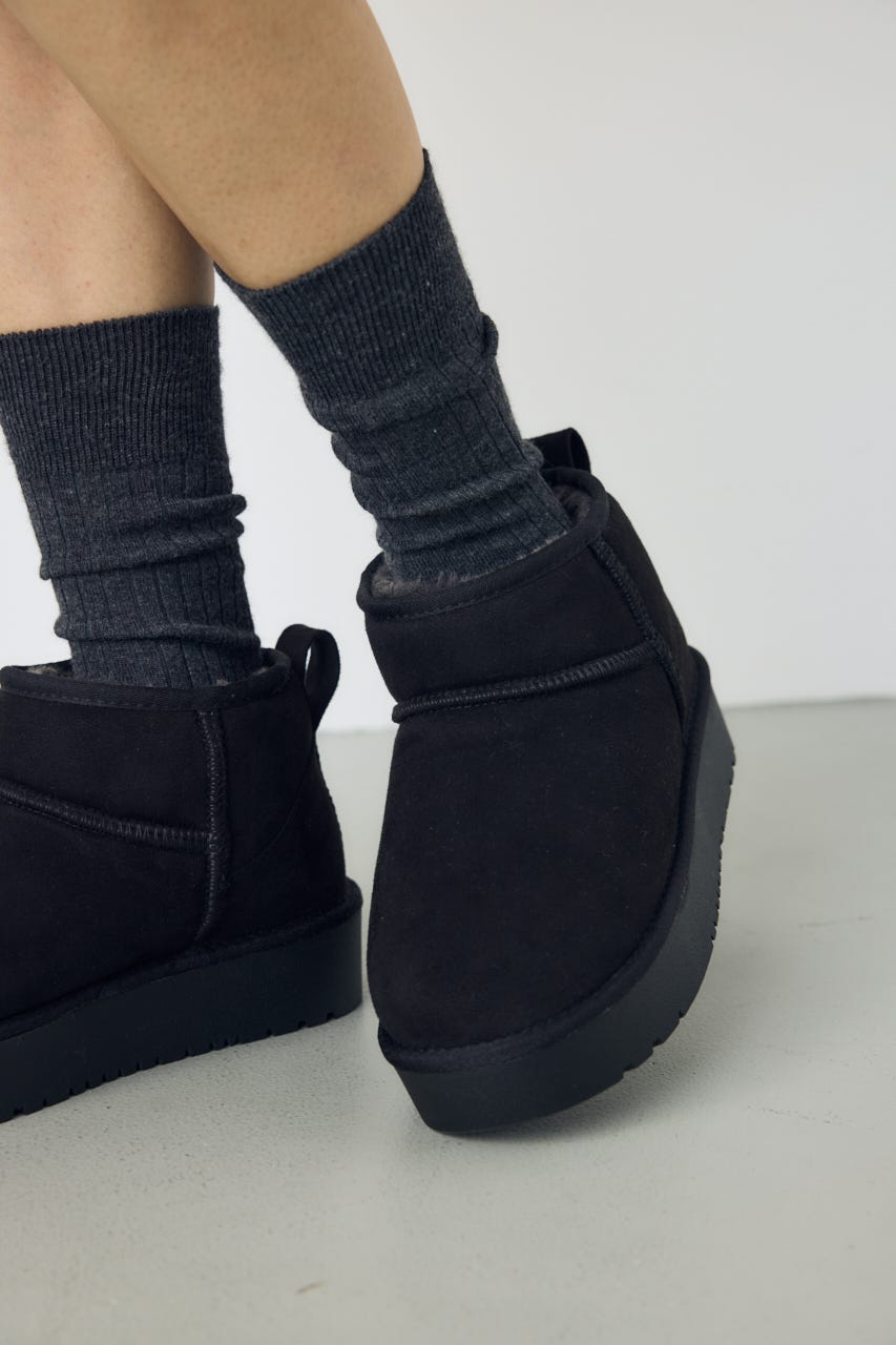【AW先行アイテム】【WEB限定】厚底ムートンショートブーツ BLK S