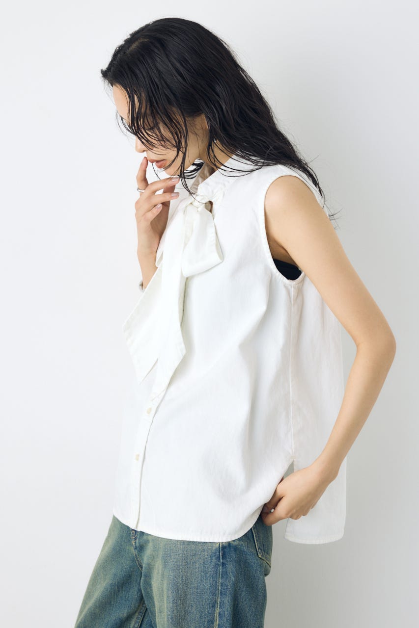 ライトオンスデニムノースリーブタイブラウス O/WHT S
