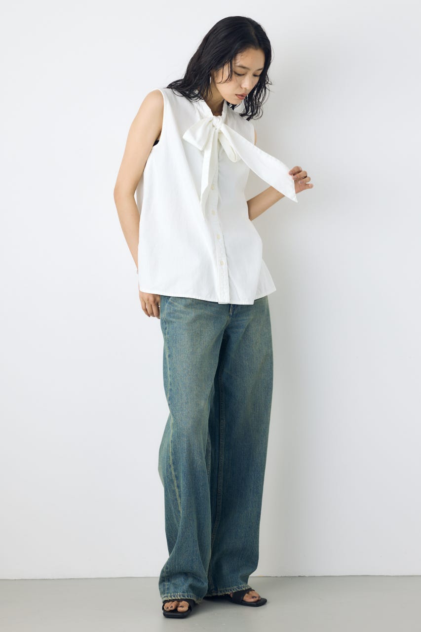 ライトオンスデニムノースリーブタイブラウス O/WHT S