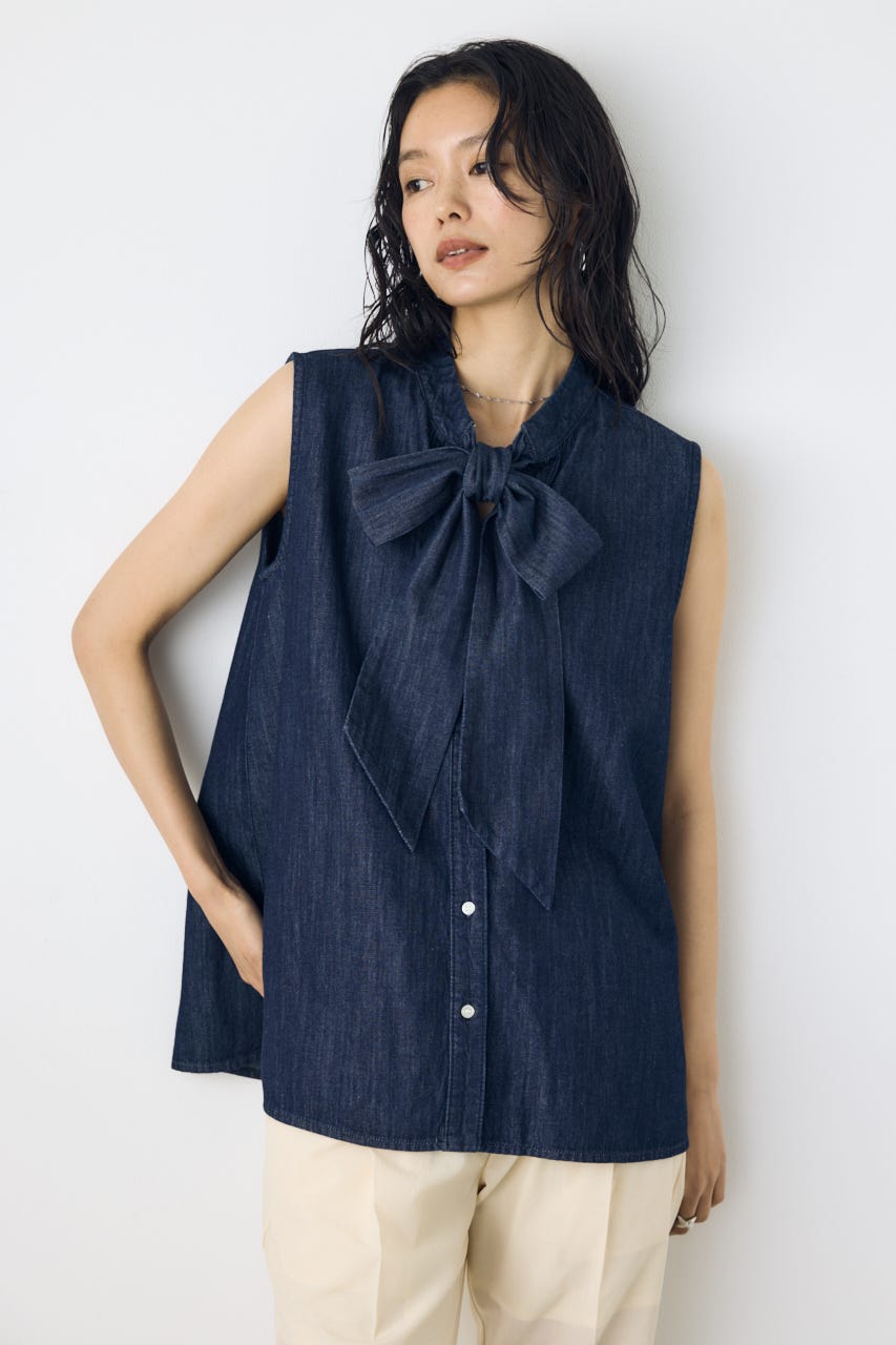 ライトオンスデニムノースリーブタイブラウス One Wash M