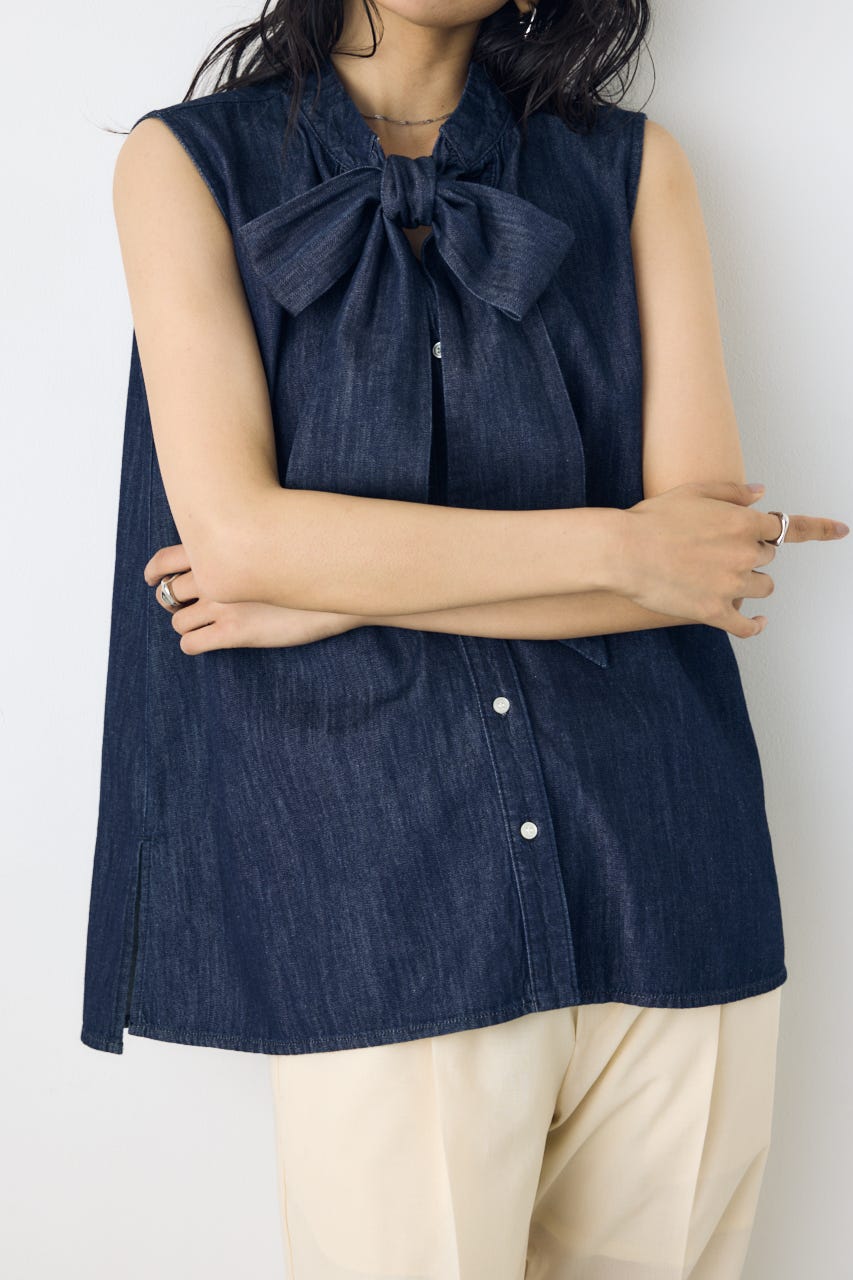 ライトオンスデニムノースリーブタイブラウス One Wash M
