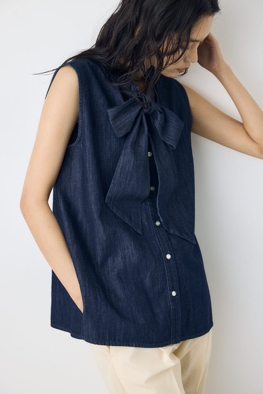 ライトオンスデニムノースリーブタイブラウス One Wash M