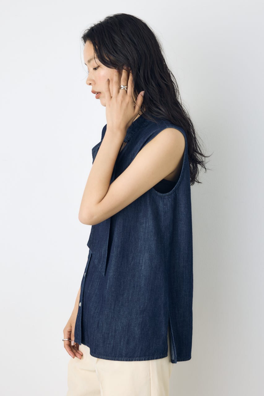ライトオンスデニムノースリーブタイブラウス One Wash M