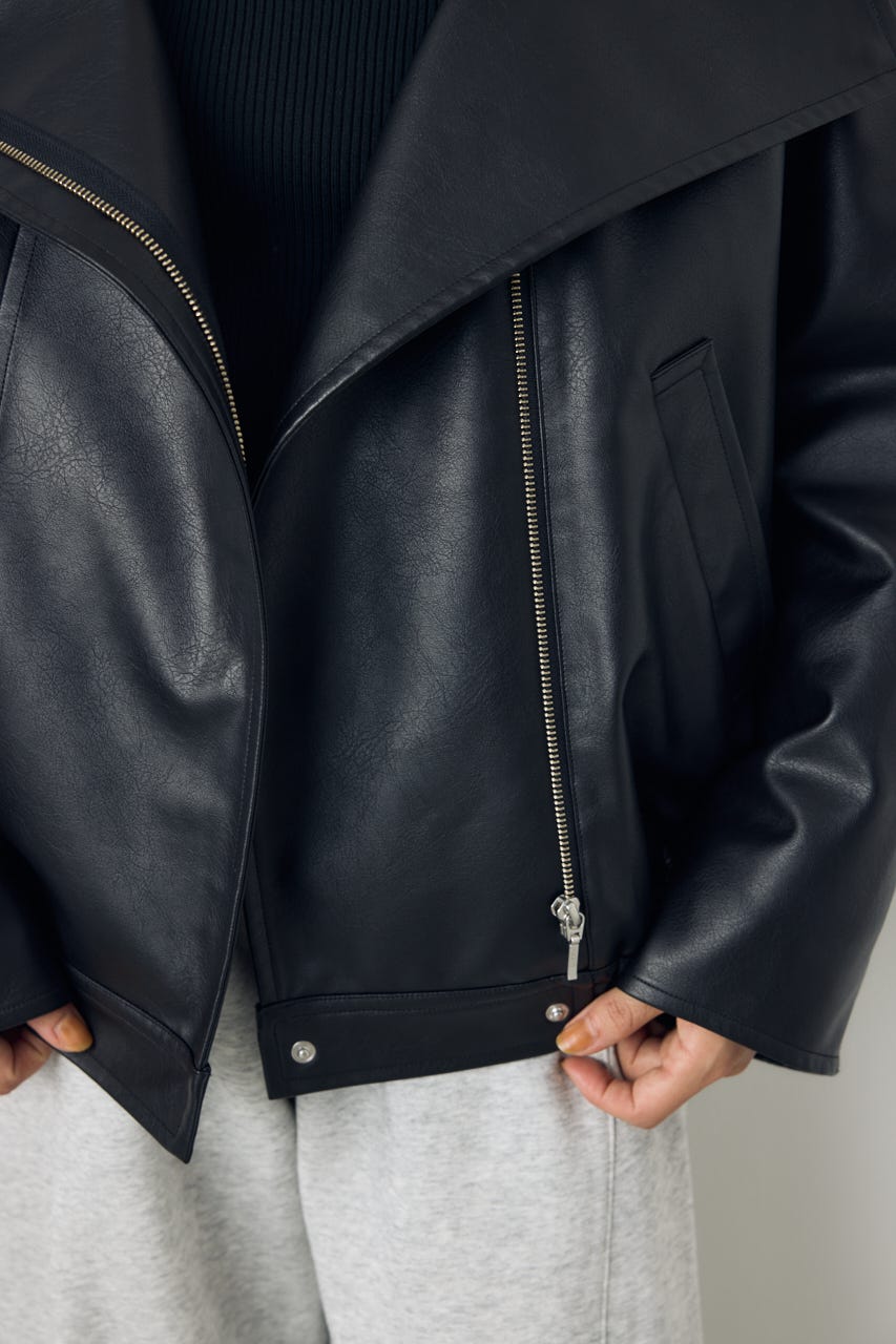 【AW先行アイテム】フェイクレザースタンド中綿キルティングブルゾン BLK M
