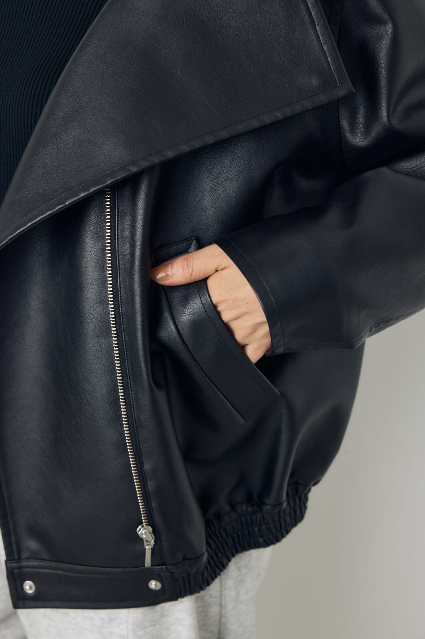 【AW先行アイテム】フェイクレザースタンド中綿キルティングブルゾン BLK M