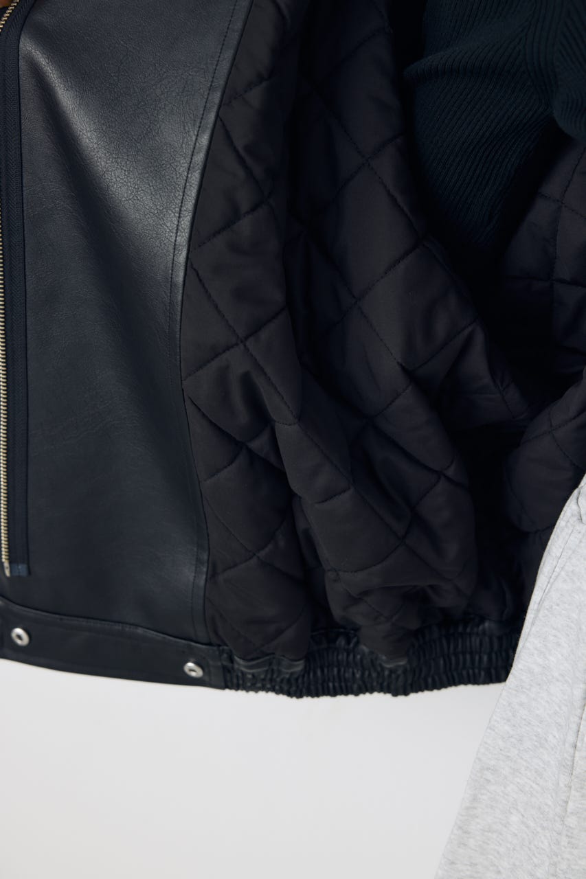 【AW先行アイテム】フェイクレザースタンド中綿キルティングブルゾン BLK M
