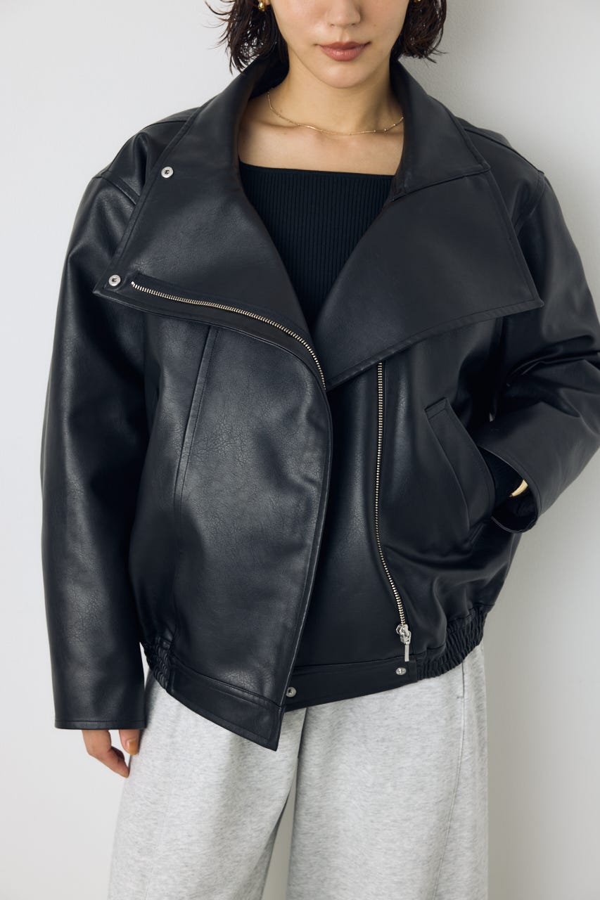 【AW先行アイテム】フェイクレザースタンド中綿キルティングブルゾン BLK M