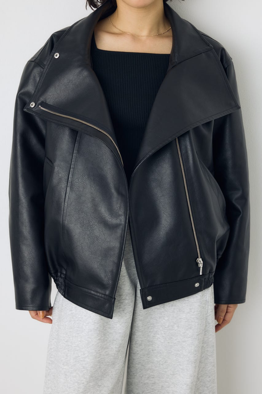 【AW先行アイテム】フェイクレザースタンド中綿キルティングブルゾン BLK M