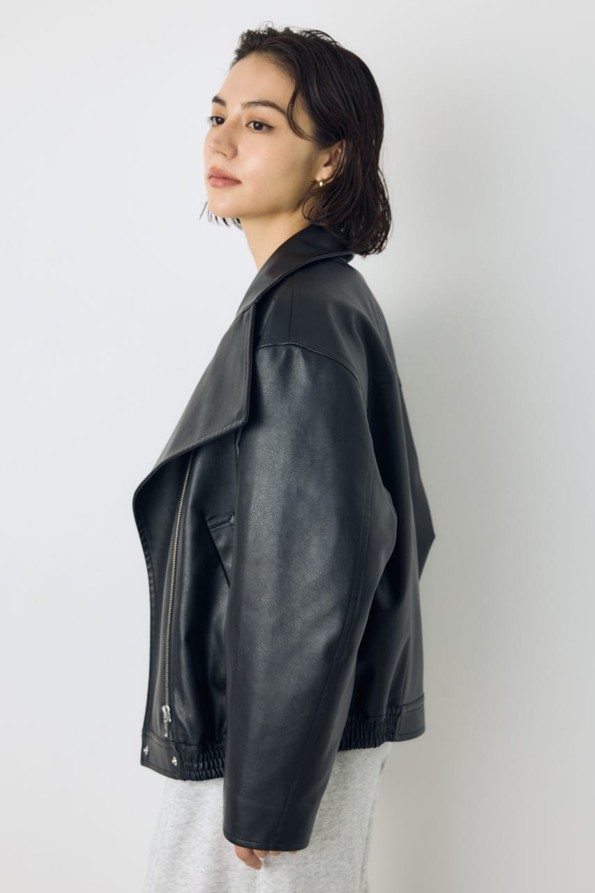 【AW先行アイテム】フェイクレザースタンド中綿キルティングブルゾン BLK M