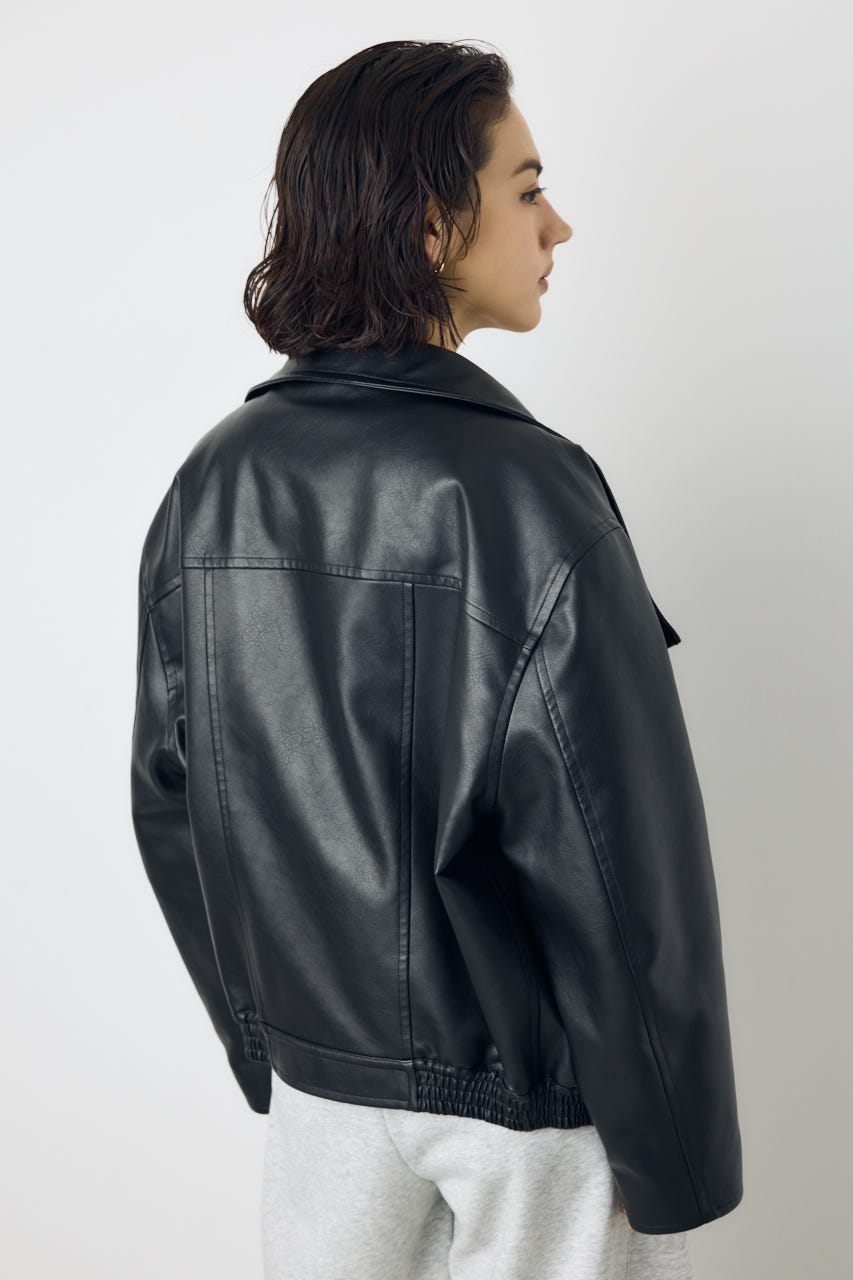 【AW先行アイテム】フェイクレザースタンド中綿キルティングブルゾン BLK M