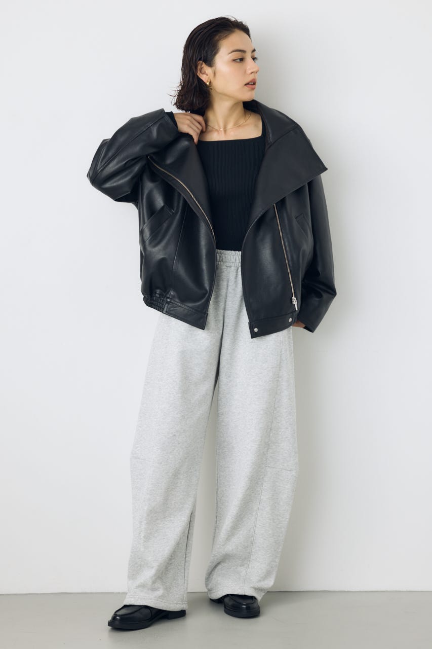 【AW先行アイテム】フェイクレザースタンド中綿キルティングブルゾン BLK M