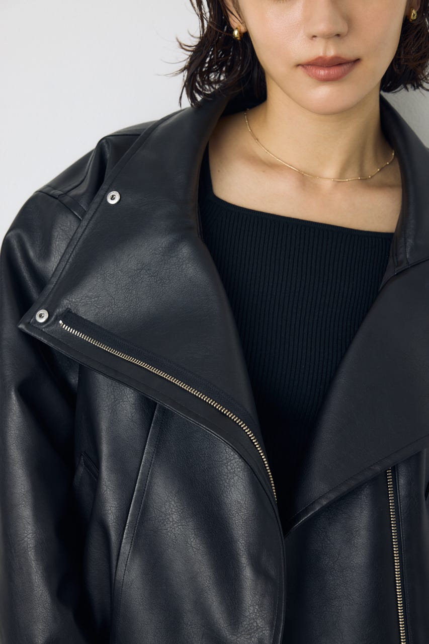 【AW先行アイテム】フェイクレザースタンド中綿キルティングブルゾン BLK M