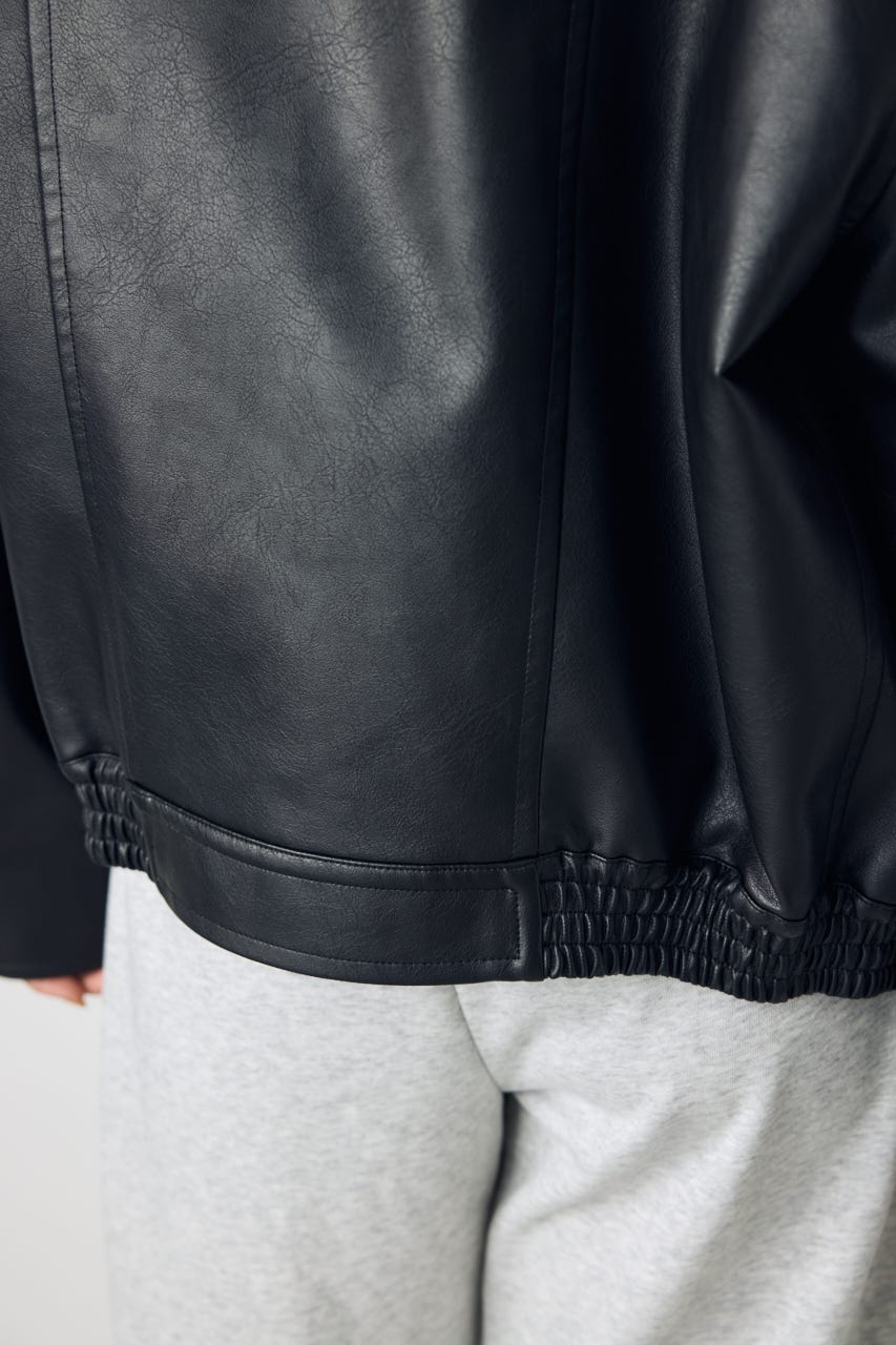 【AW先行アイテム】フェイクレザースタンド中綿キルティングブルゾン BLK M
