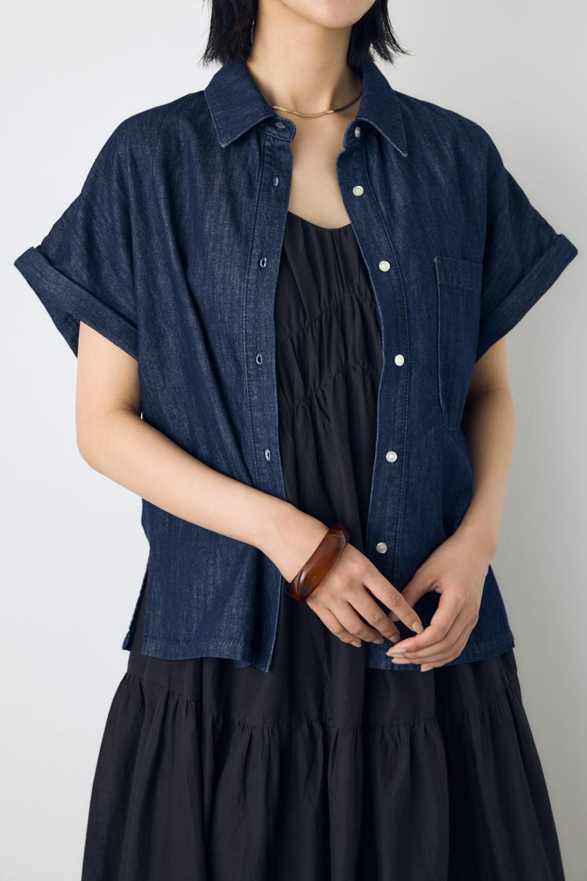 ライトオンスデニムロールアップシャツ One Wash M