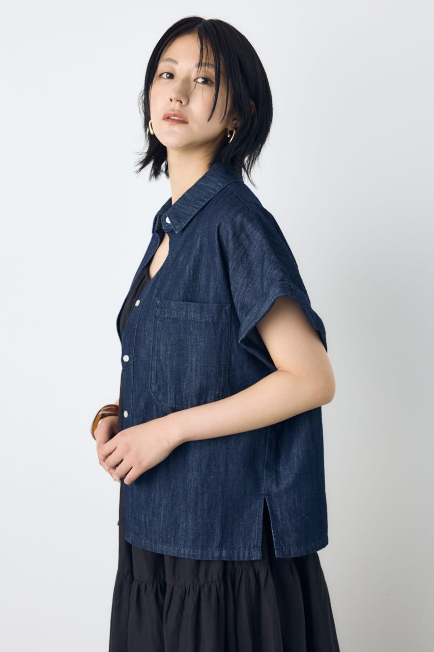 ライトオンスデニムロールアップシャツ One Wash M