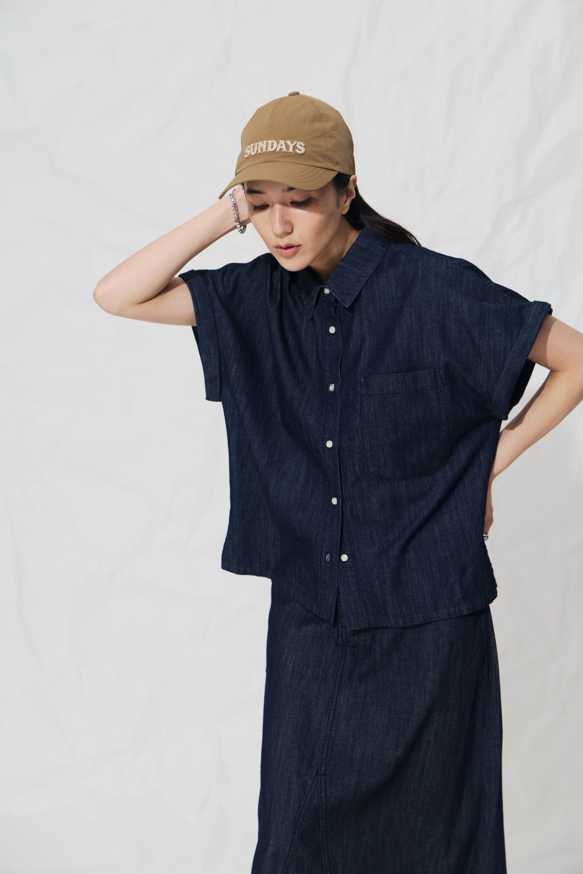 ライトオンスデニムロールアップシャツ One Wash M