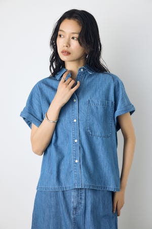 ライトオンスデニムロールアップシャツ