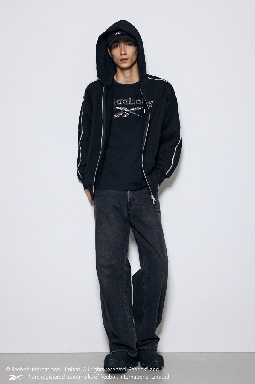 【REEBOK×AZUL】ダブルジップパーカー BLK L