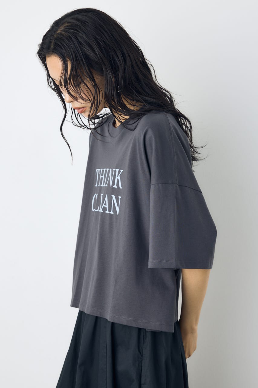 ドロップショルダーロゴ5分袖Tシャツ L/BLK S