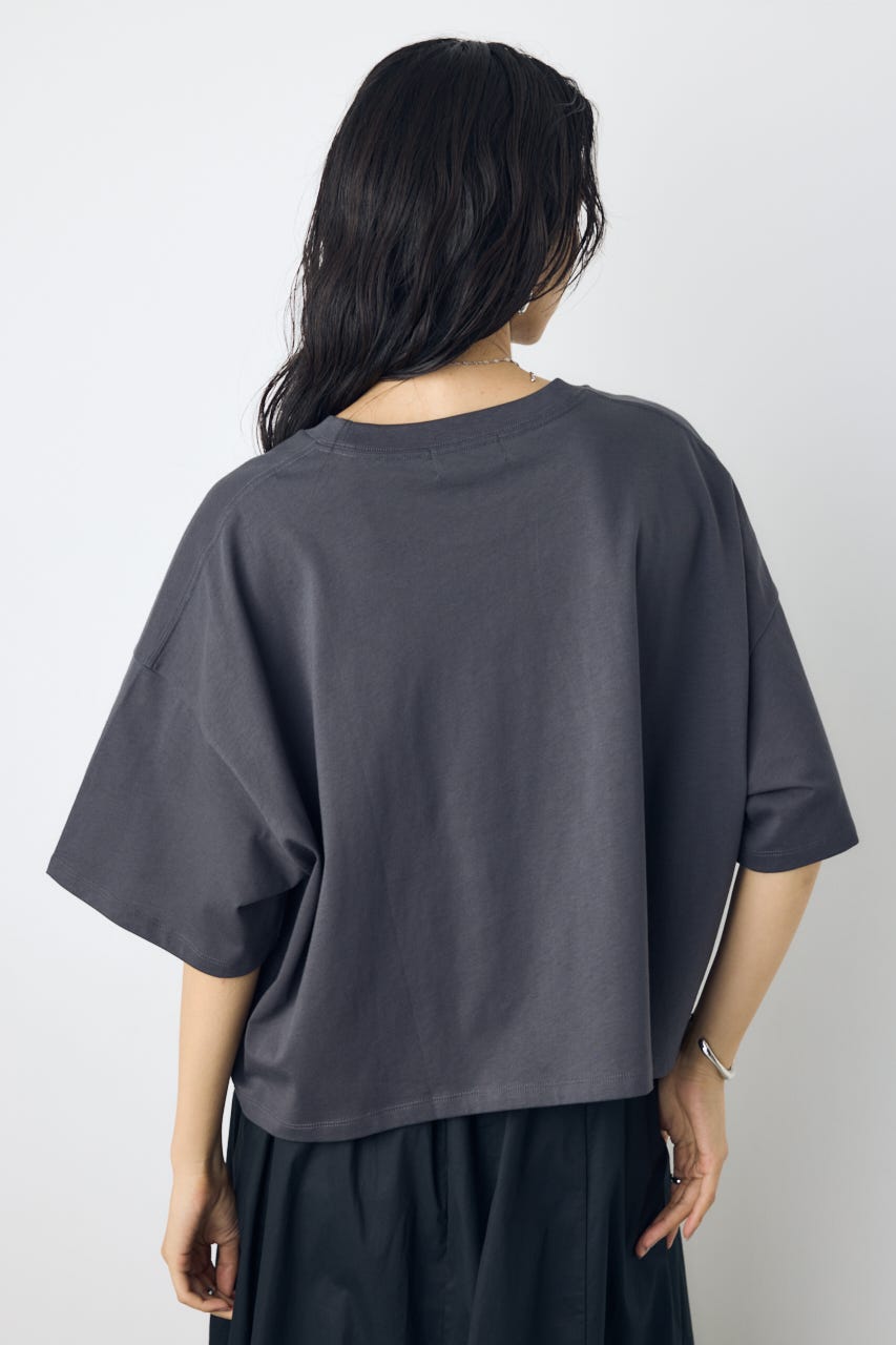 ドロップショルダーロゴ5分袖Tシャツ L/BLK S