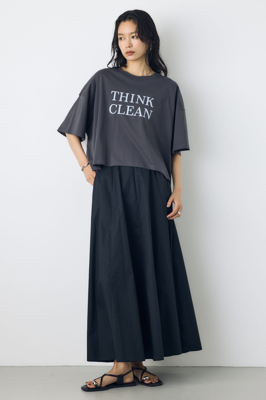 ドロップショルダーロゴ5分袖Tシャツ L/BLK S