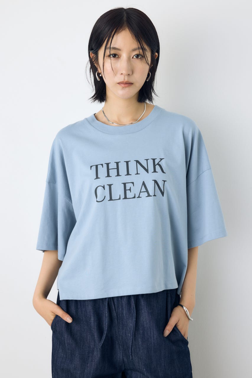 ドロップショルダーロゴ5分袖Tシャツ L/BLU M