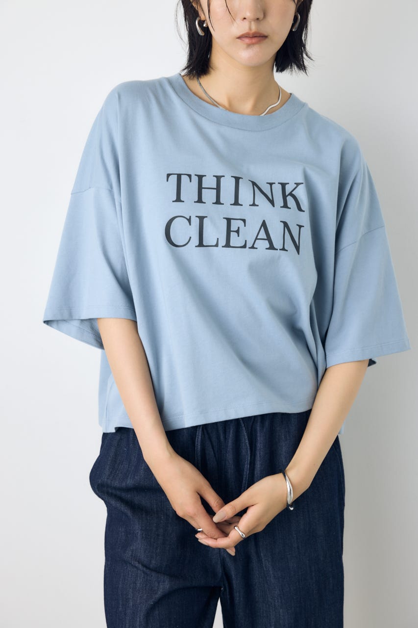 ドロップショルダーロゴ5分袖Tシャツ L/BLU M